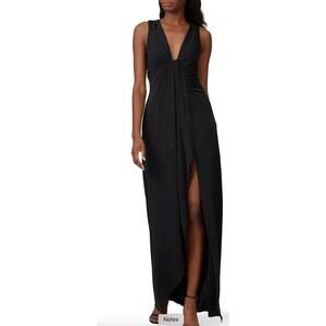 Cinq a Sept Black Plunging Gown MEDIUM Twist Front Formal Slit Designer $595